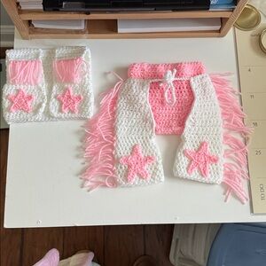 Kids White and Pink Crochet Cowboy Set